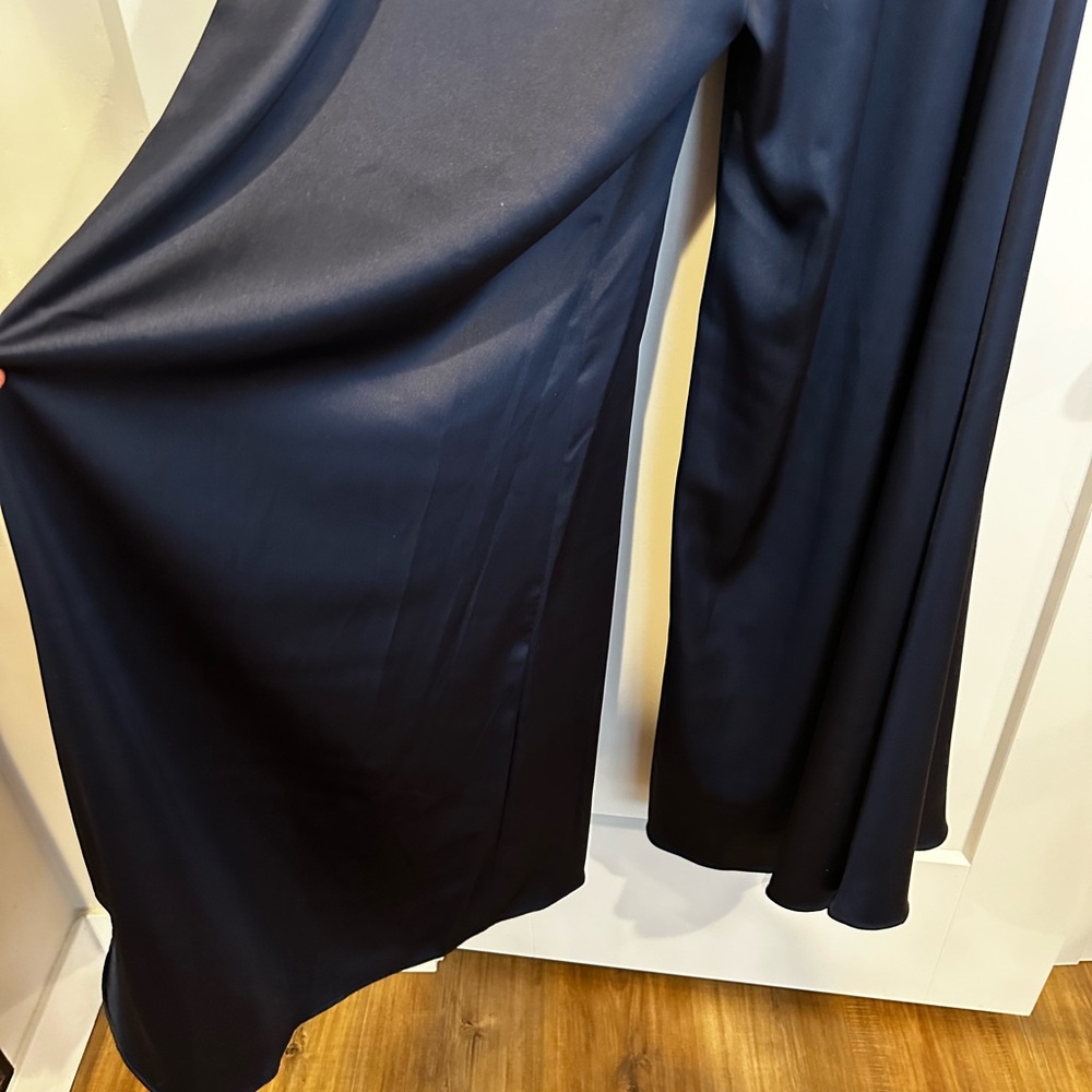 Ieena for Mac Duggal Navy Ruched Halter Top Wide Leg Satin Jumpsuit NWT, Sz 4 - Picture 7 of 9